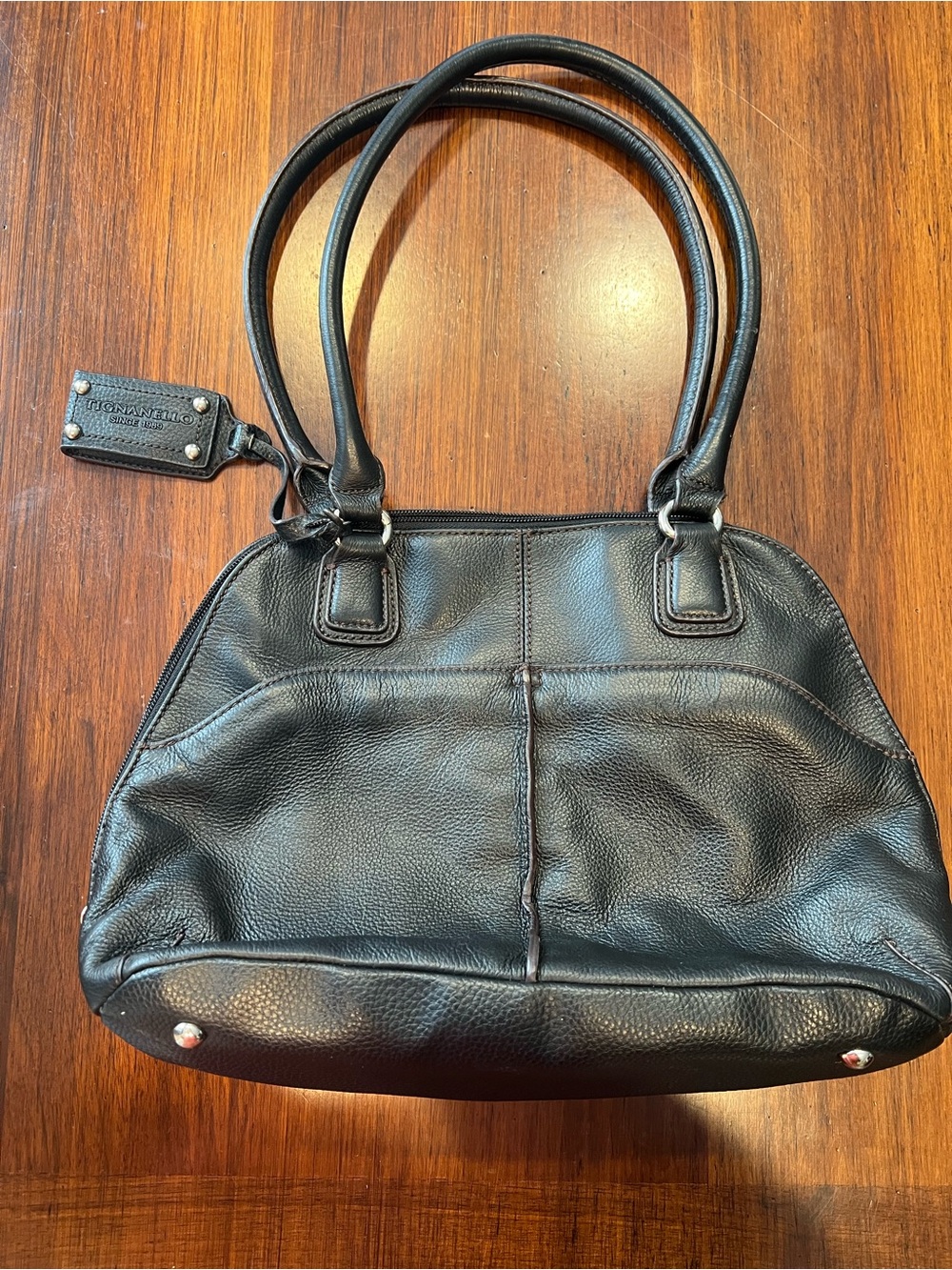 Tignanello Black Leather Tote Handbag